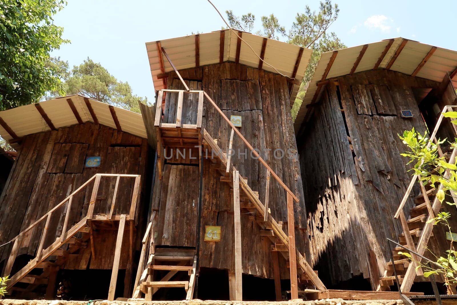 Tree houses, cabins, huts on stilts close to the ancient site of Olympus, Olympos, close to Antalya, Turkey 2022