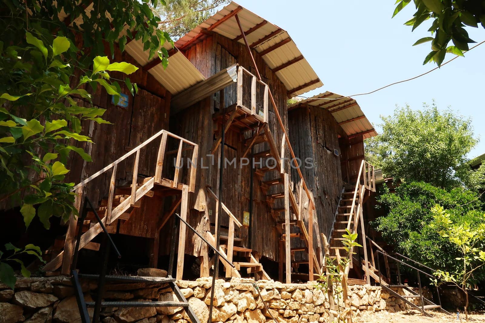 Tree houses, huts, cabins on stilts close to the ancient site of Olympus, Olympos, close to Antalya, Turkey 2022