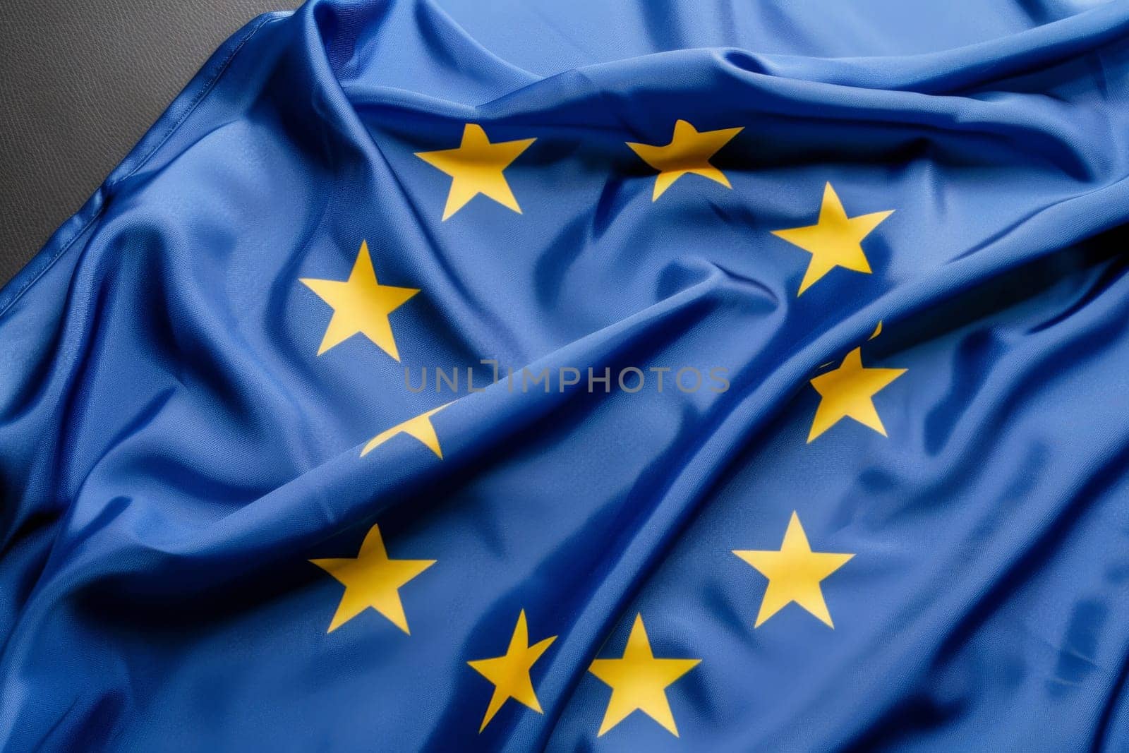 The EU flag with its circle of stars is elegantly draped, symbolizing unity.