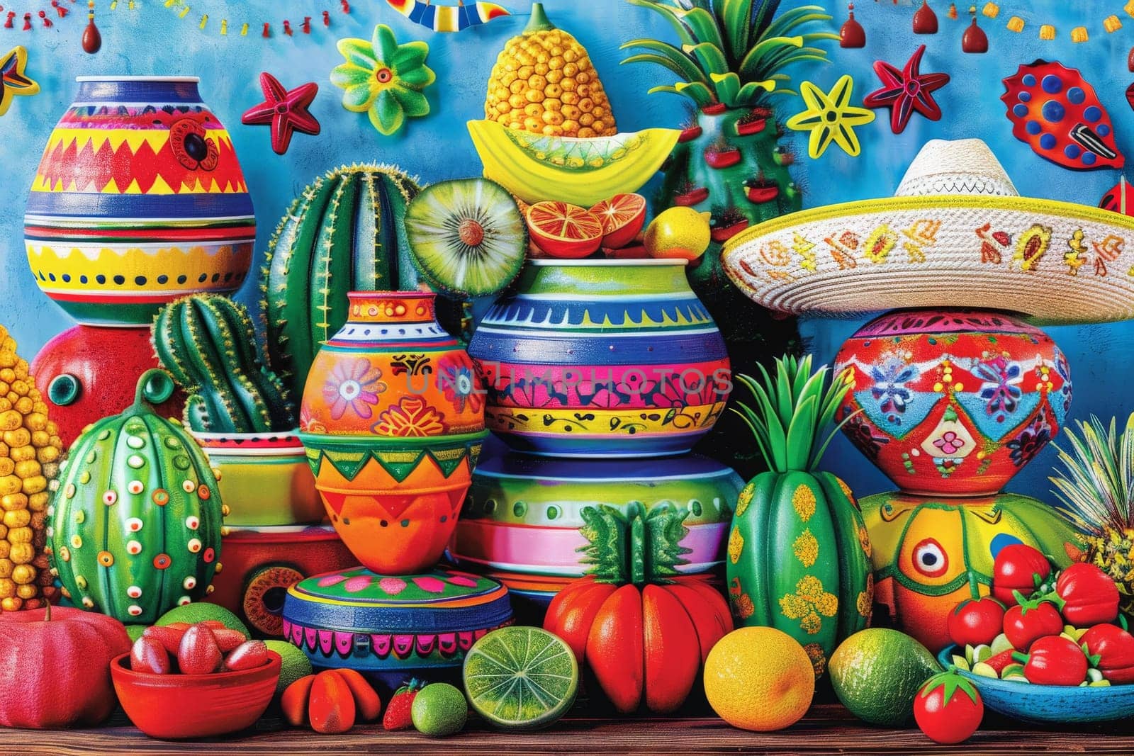 An array of Mexican culinary delights and festive decorations in celebration of Cinco De Mayo.