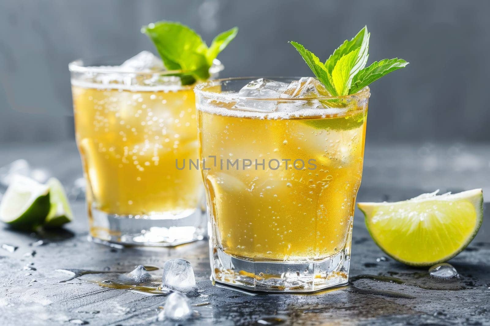 Icy citrus cocktails embellished with fresh mint leaves evoke the vibrant spirit of Cinco de Mayo.