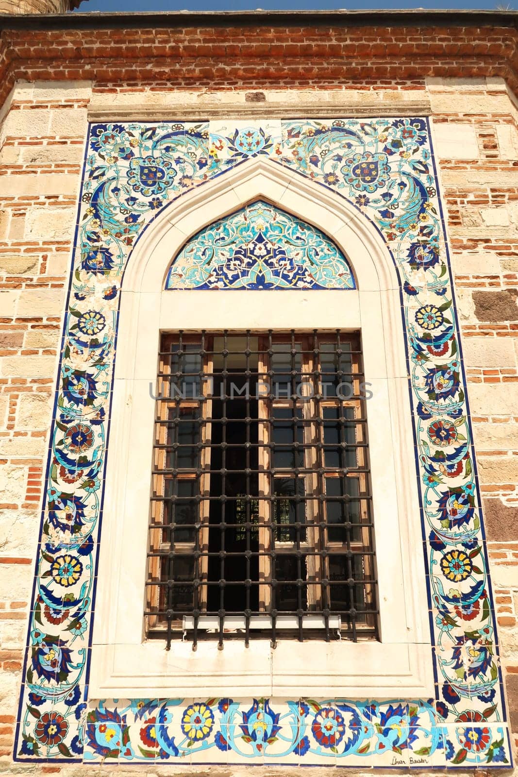 Colorful wall and window of Konak Cami Mosque, Izmir, Turkey, 15th of May 2022