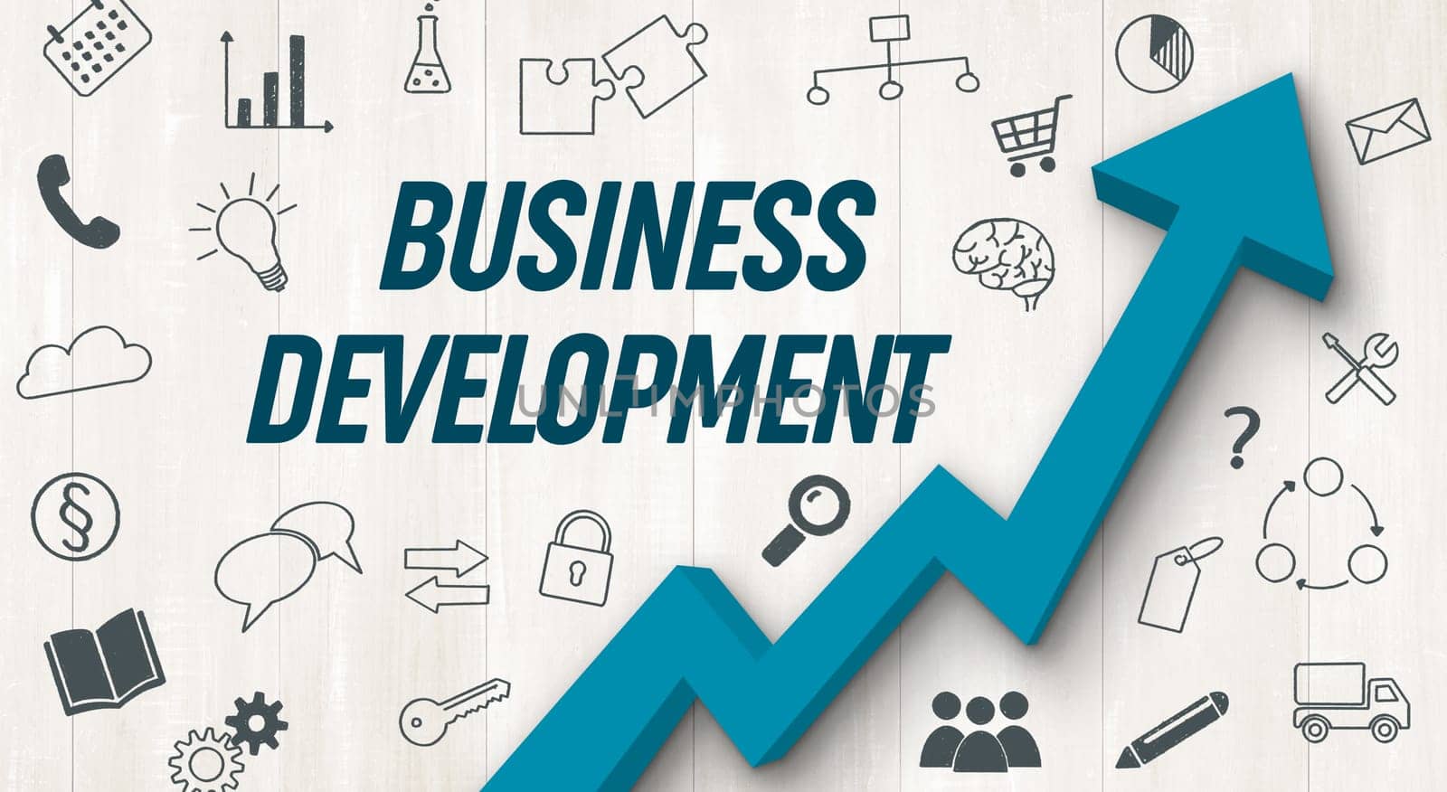 Ascending arrow with icons - Business development