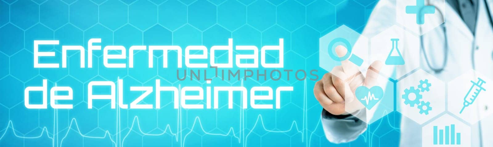 Doctor touching an icon on a futuristic interface - Alzheimers disease in spanish