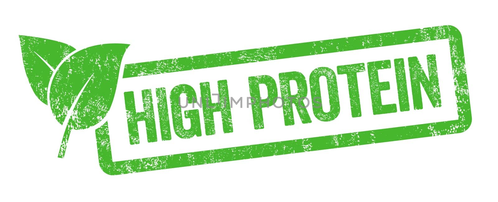 Green stamp isolated on a white background - High protein