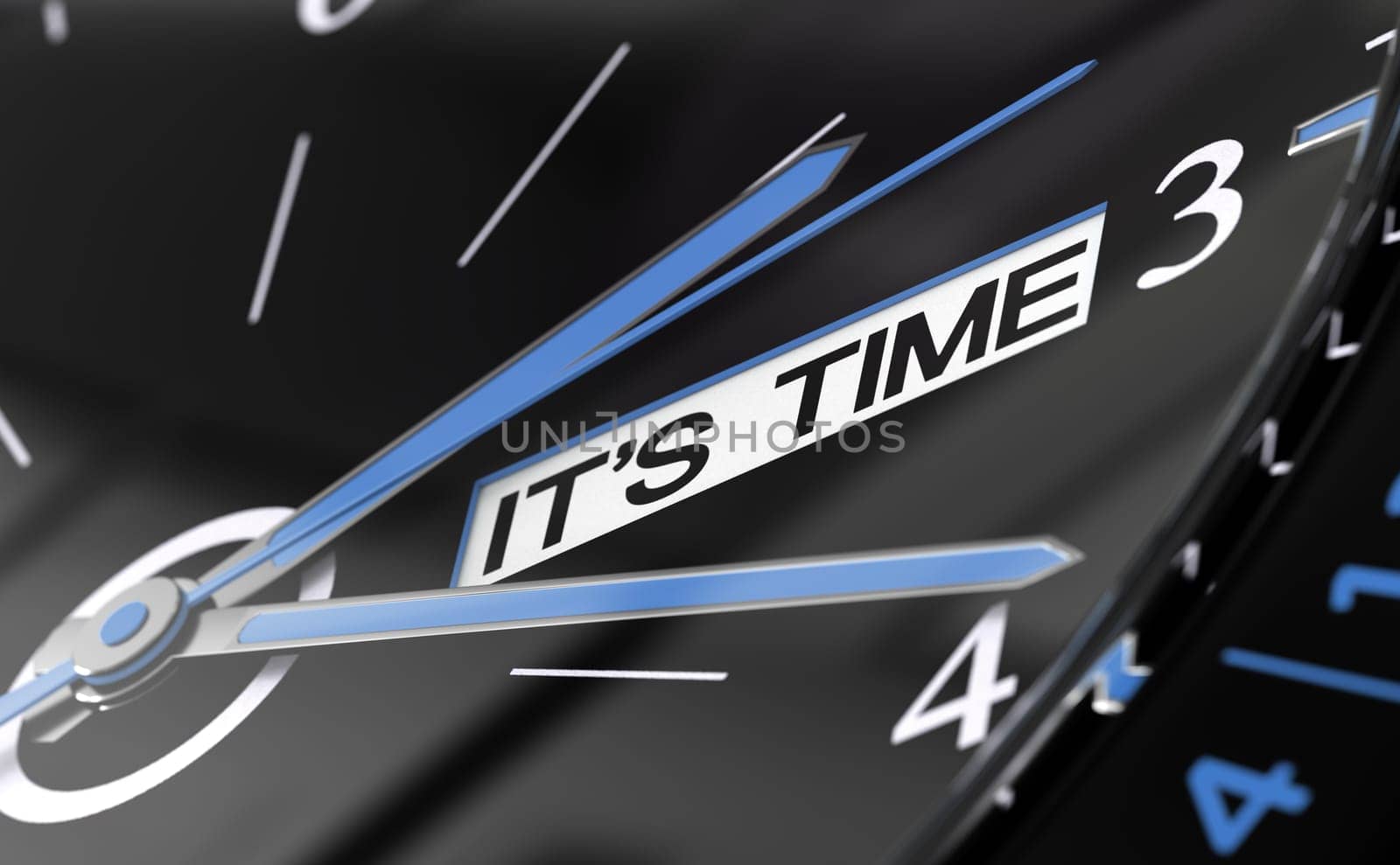 3d illustration of a conceptual watch with blue needles. It's time to change, take action immediately concept