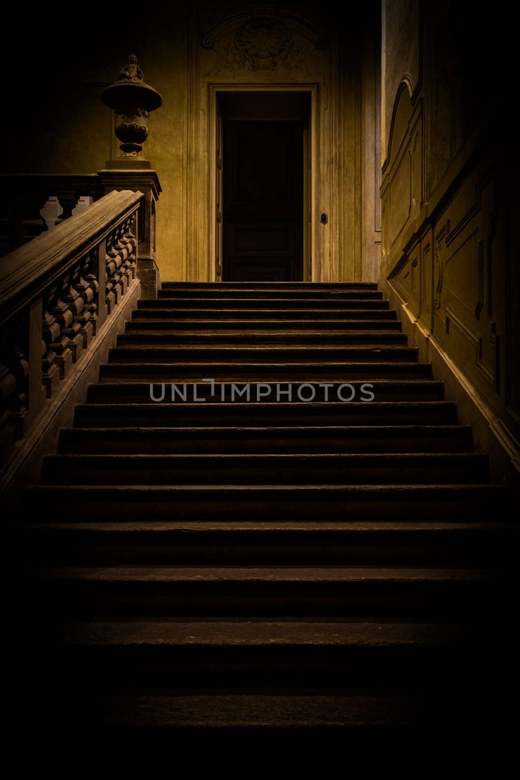 Abandoned dark staircase. Empty building, home interior, nobody