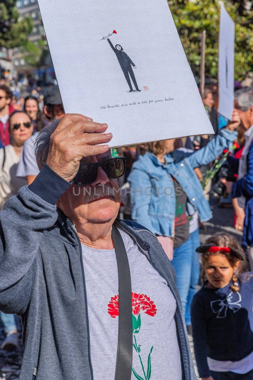 Porto, Portugal: April 25, 2024: Celebration and Protest of the April 25 in Portugal, Liberty Portuguese day, in Porto, Portugal