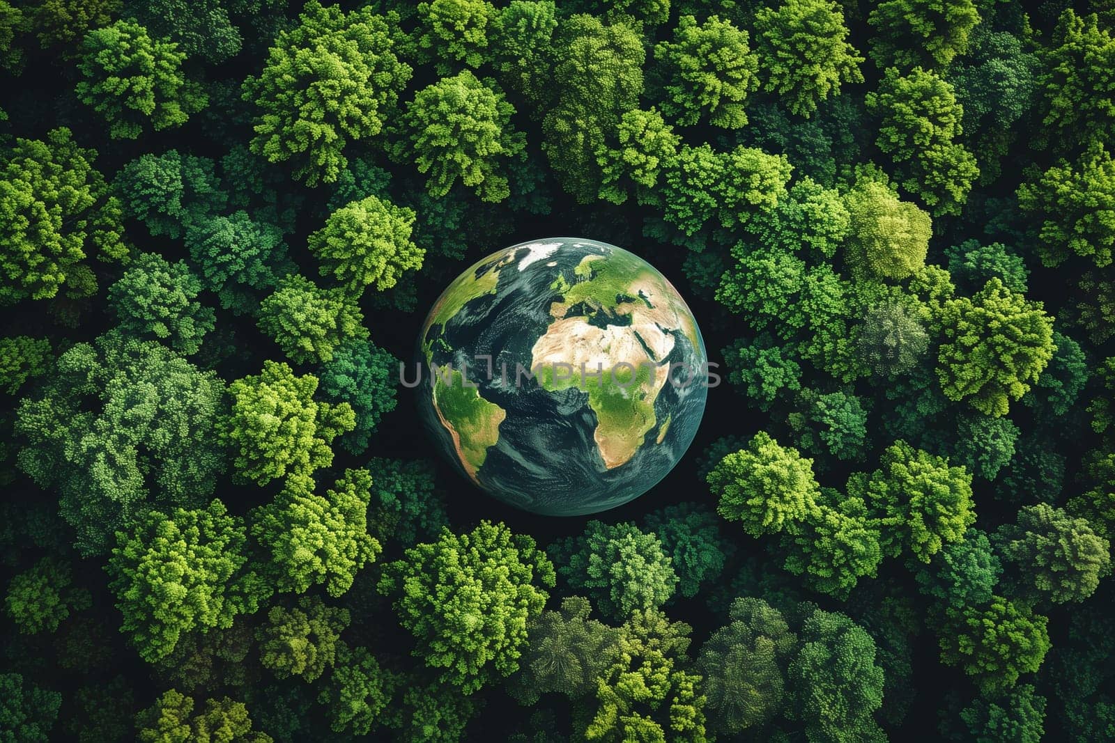 Forest, planet earth with trees, climate change, global warming, sustainable lifestyle, ecology and environment