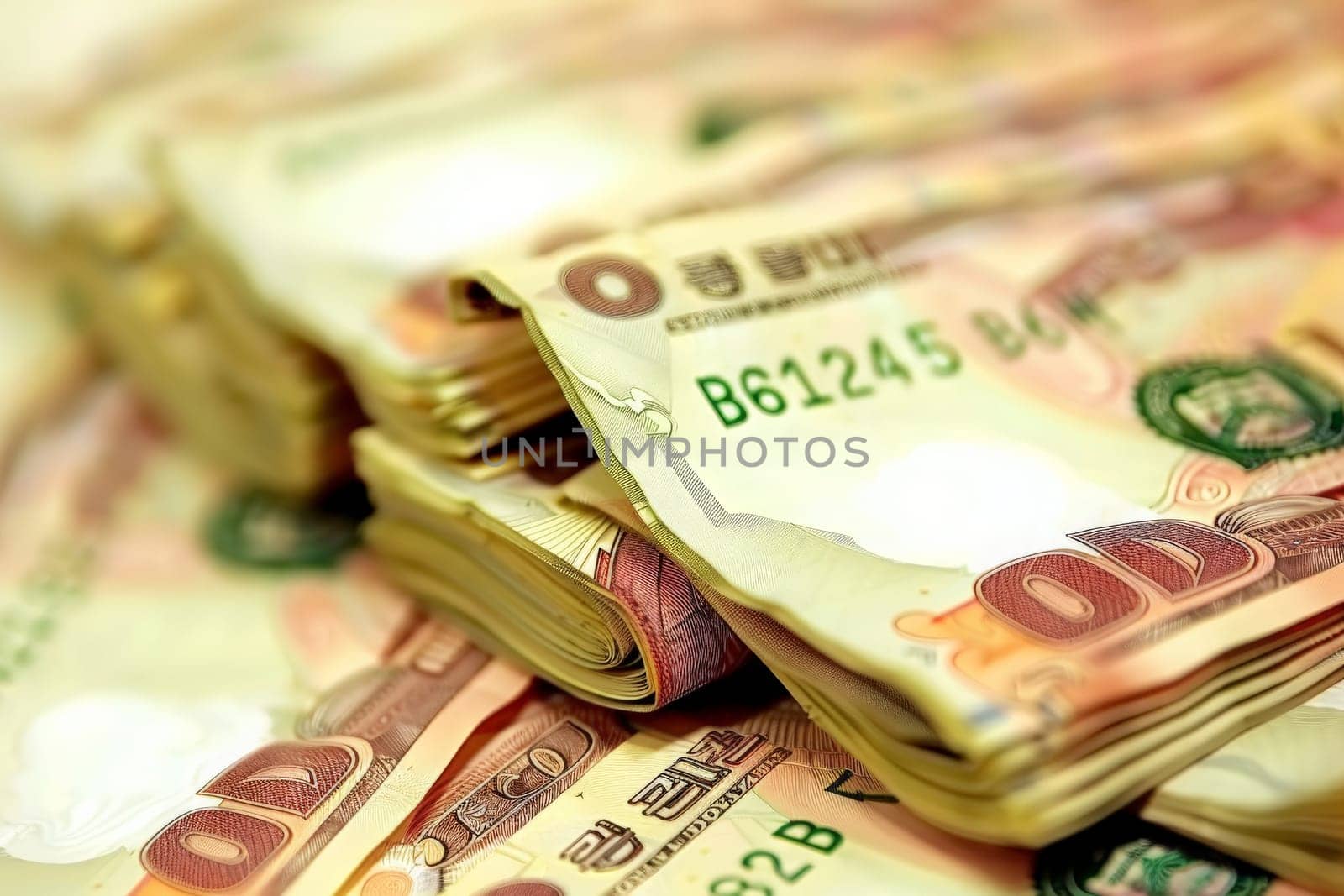 A pile of South Korean money bills arranged in a chaotic tower formation.