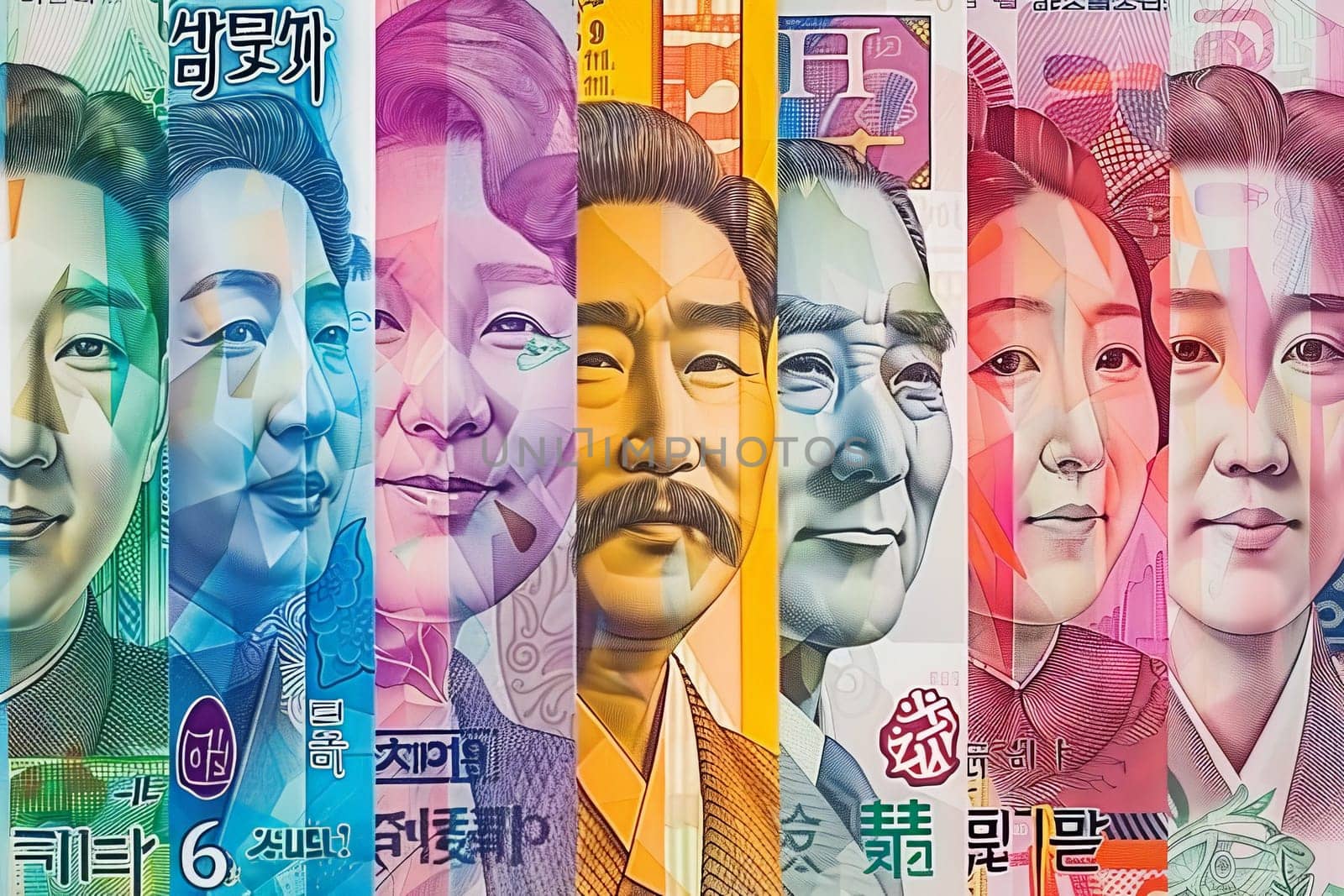 A collection of money adorned with intricate Asian characters symbolizing prosperity and fortune.