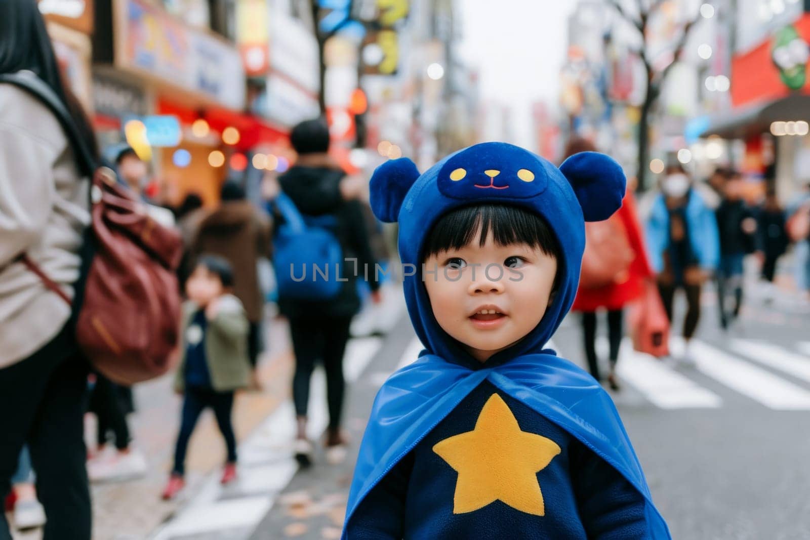 A little girl joyfully roams around in a bear costume, embodying the playful spirit of a whimsical bear princess.