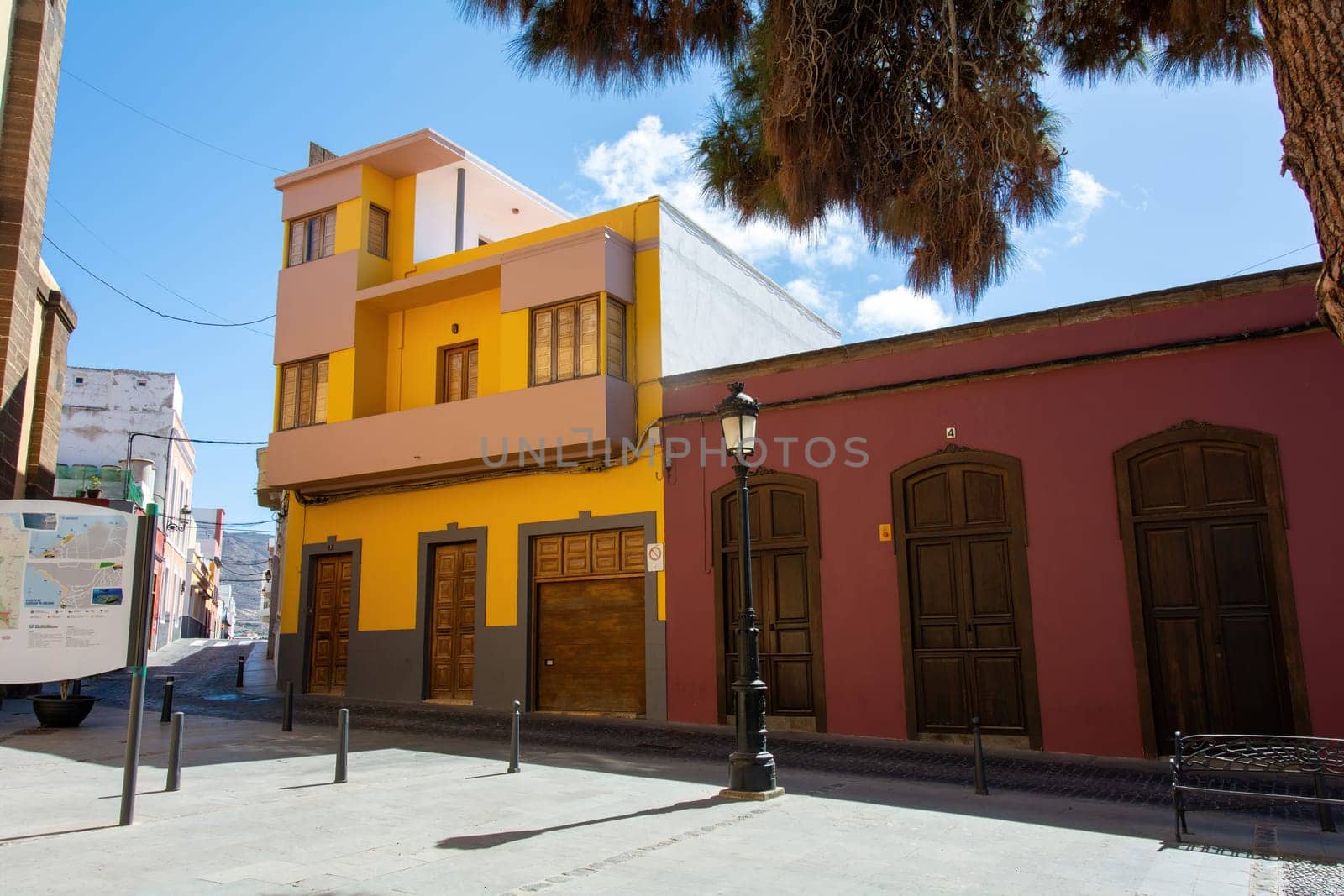 A street with houses in the old town of Galdar on the Canary Island of Gran Canaria in Spain,A street with houses in the old town of Galdar on the Canary Island of Gran Canaria in Spain