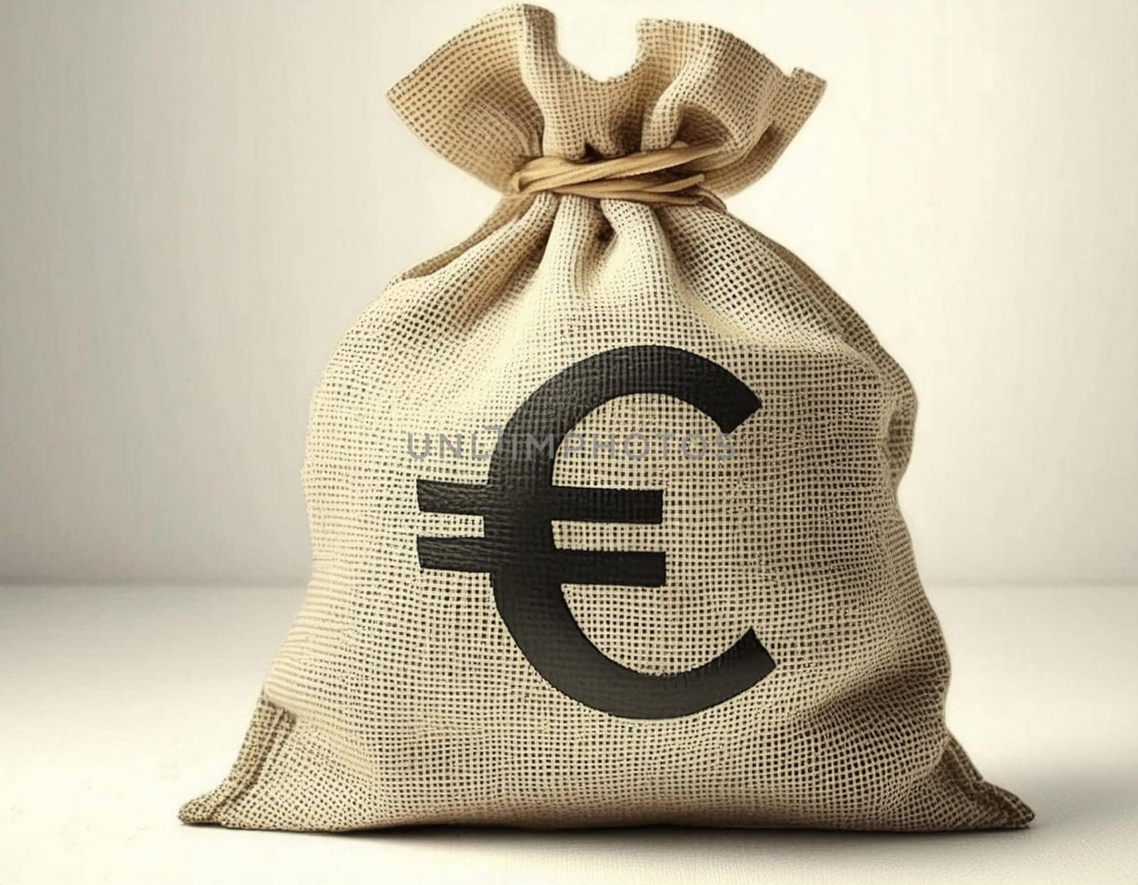 Full bag of cash, with euro symbol. Banking concept money bag financial realistic icon. Isolated on white transparent background.