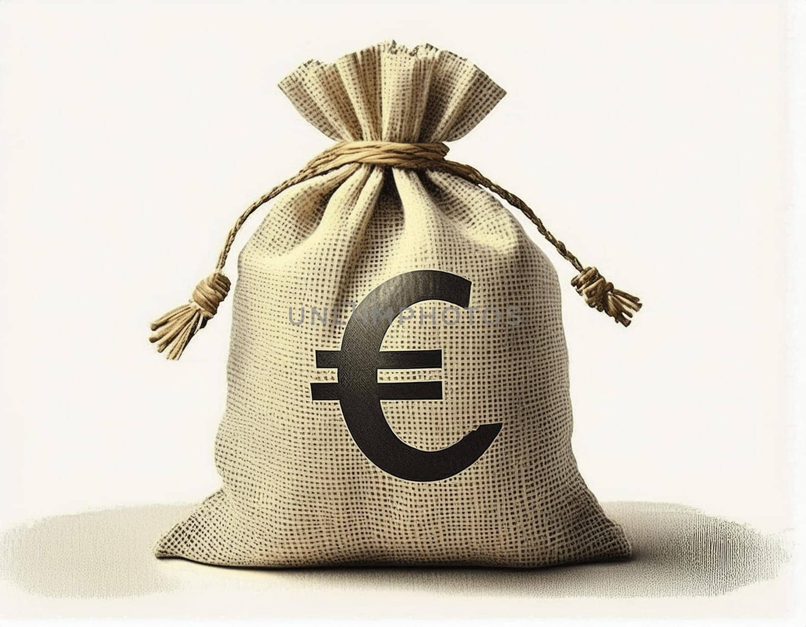 Full bag of cash, with euro symbol. Banking concept money bag financial realistic icon. Isolated on white transparent background.