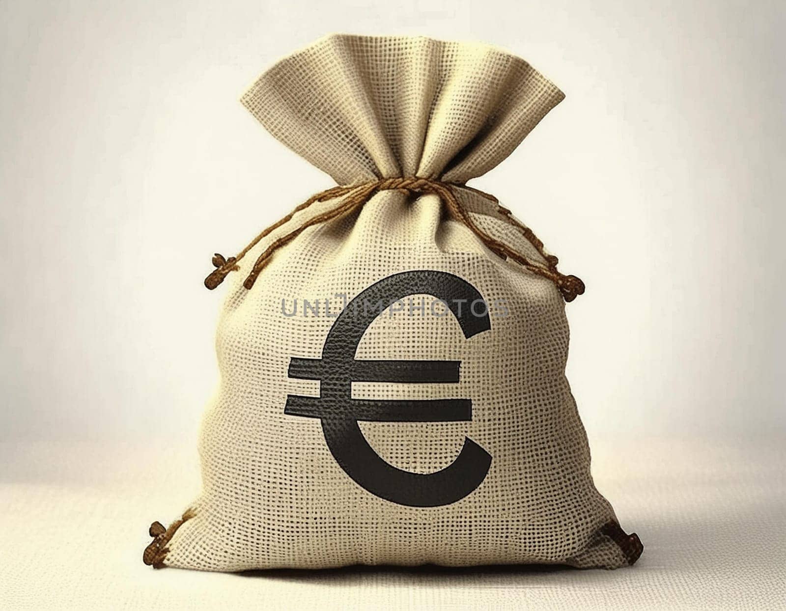 Full bag of cash, with euro symbol. Banking concept money bag financial realistic icon. Isolated on white transparent background.