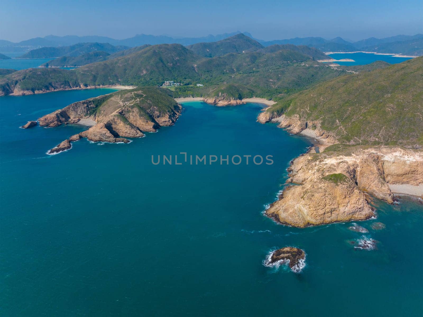 Drone fly over Hong Kong Sai Kung natural landscape