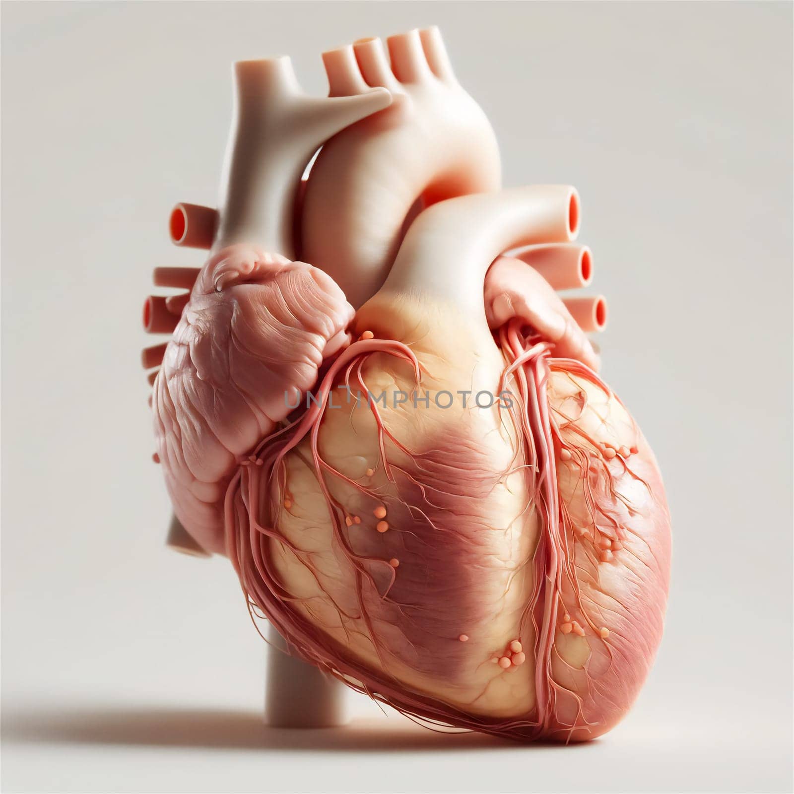 A highly detailed generative AI-generated image showcasing a view of a human heart, emphasizing its complex internal structures.