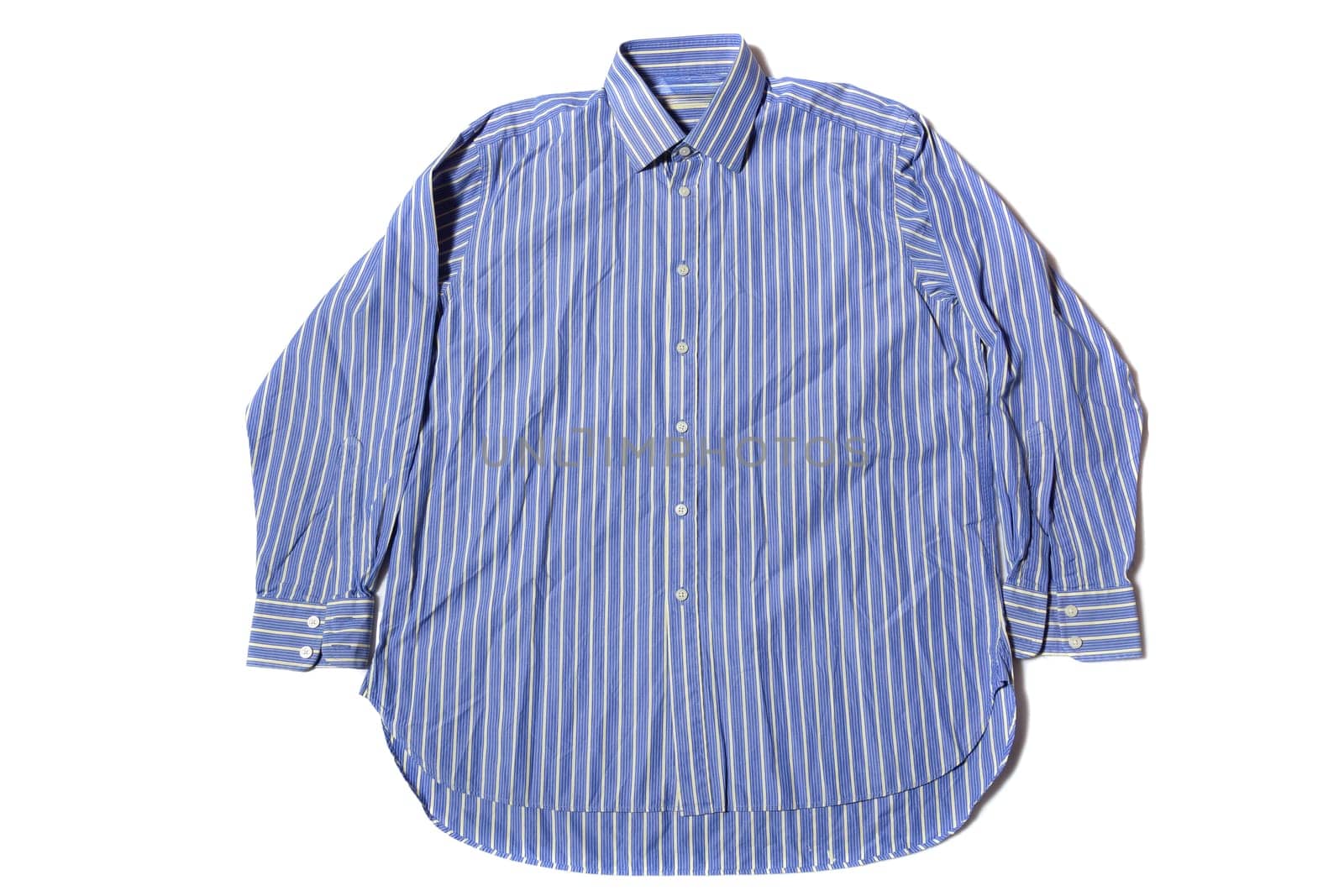 Men's casual blue long-sleeved shirt on white background