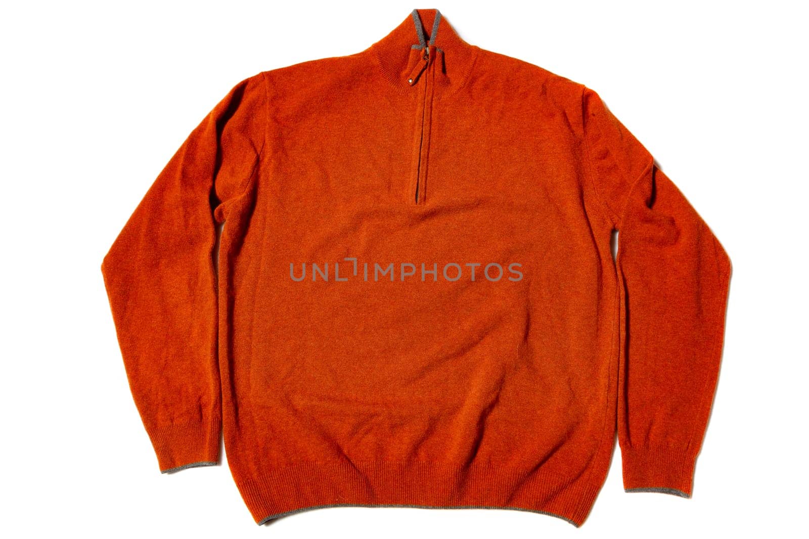 Zip neck lambs wool sweater on white background