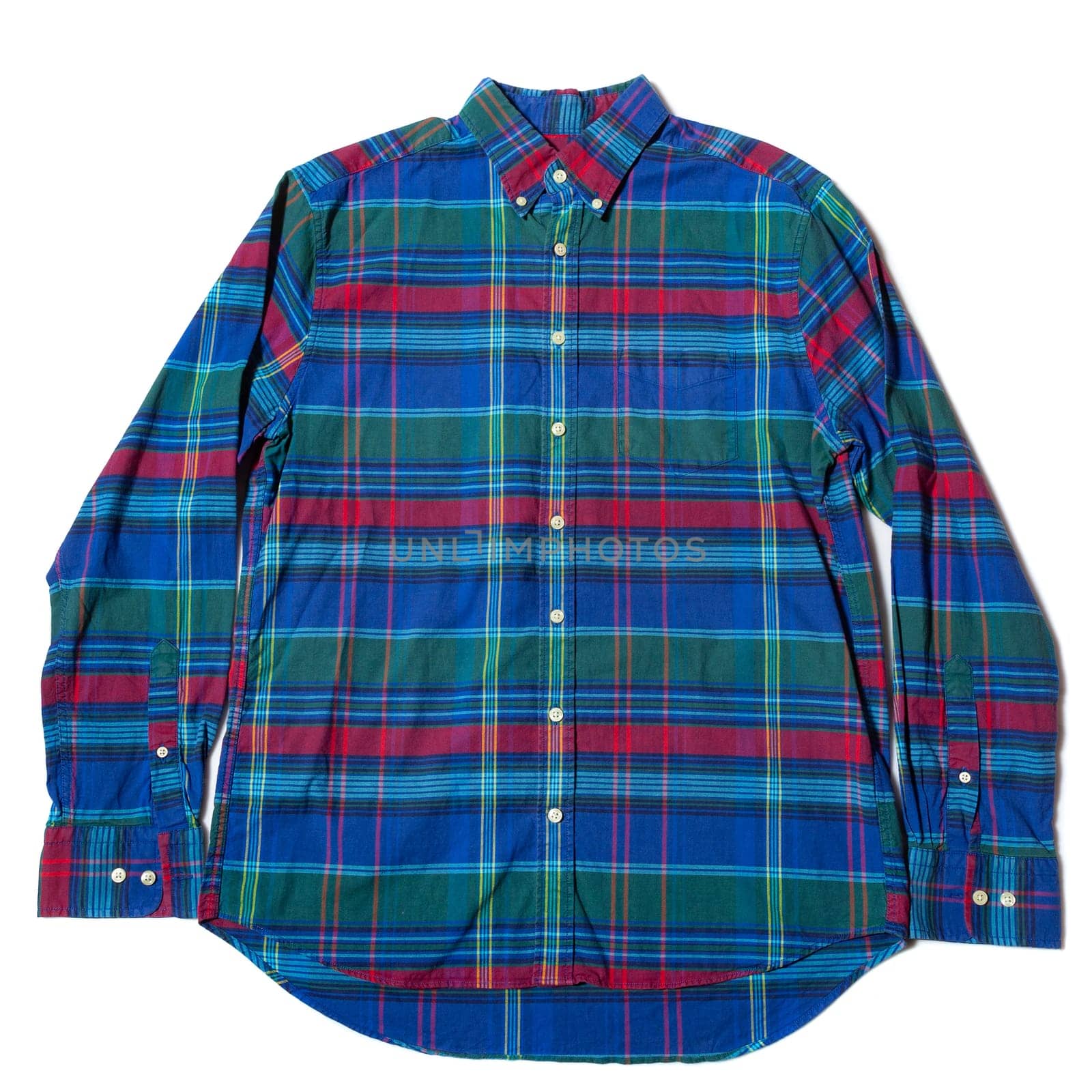 Men's casual blue long-sleeved shirt on white background
