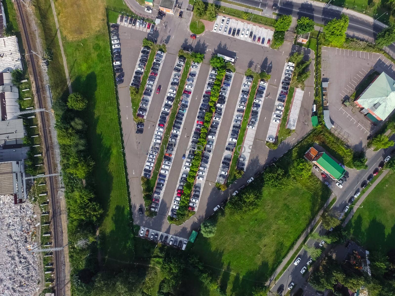 Top view of the city of Moscow, buildings and roads and other infrastructure of the city. Cityscape view from above.