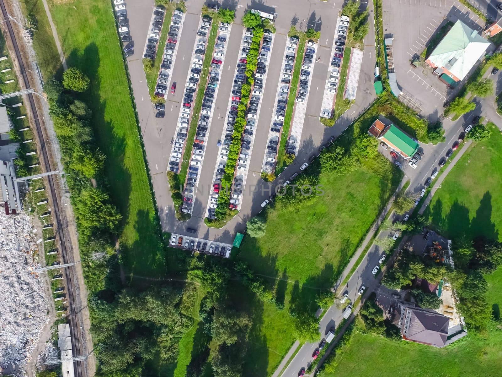 Top view of the city of Moscow, buildings and roads and other infrastructure of the city. Cityscape view from above.