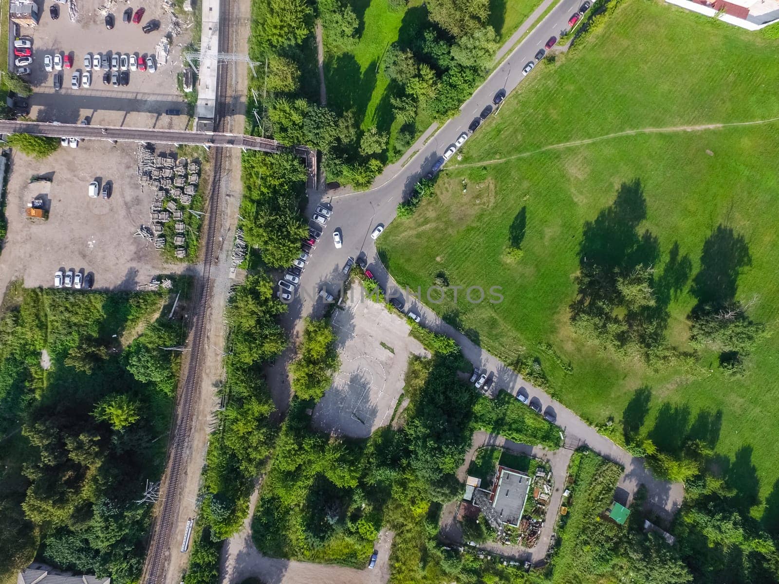 Top view of the city of Moscow, buildings and roads and other infrastructure of the city. Cityscape view from above.