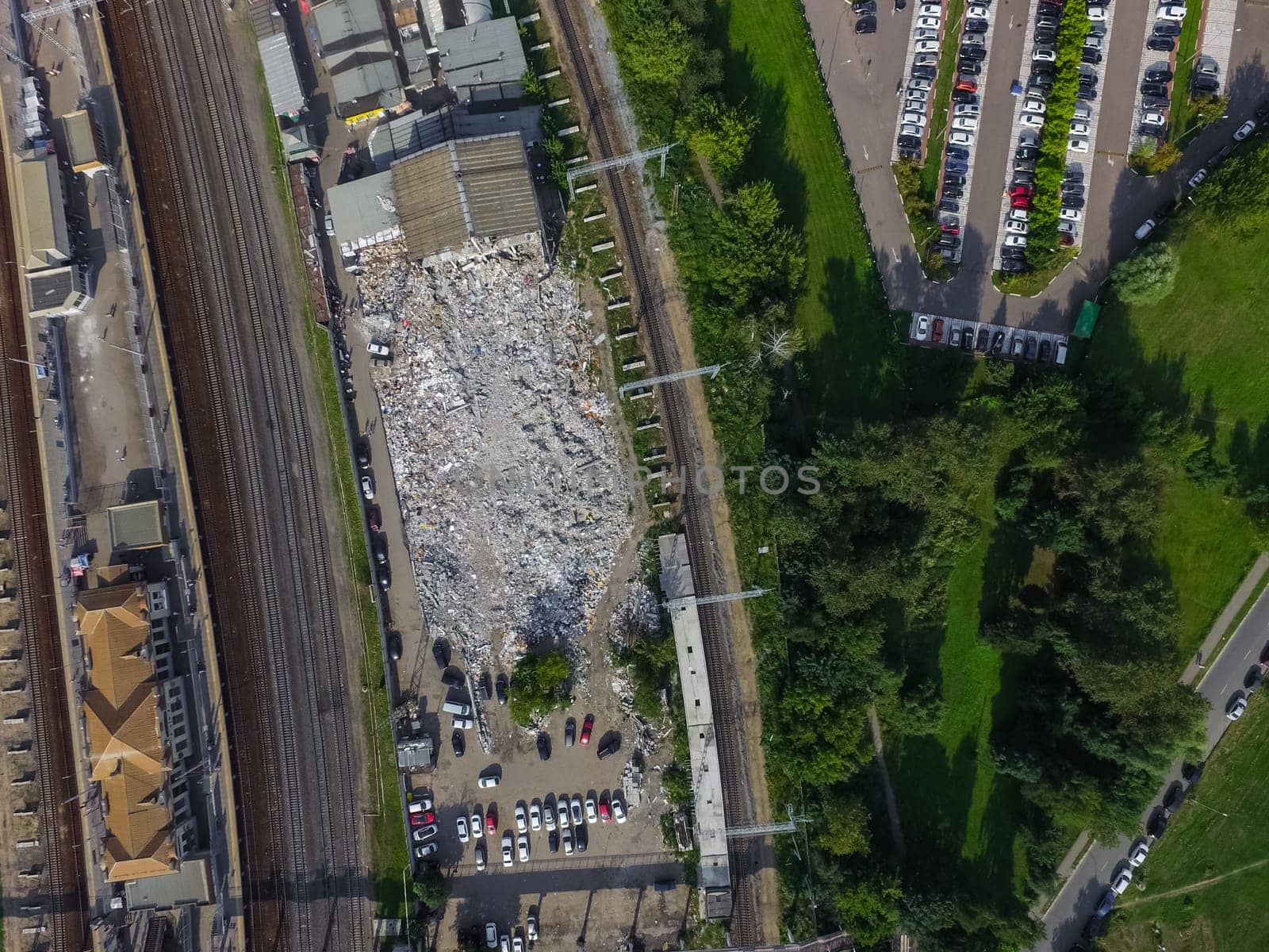 Top view of the city of Moscow, buildings and roads and other infrastructure of the city. Cityscape view from above.