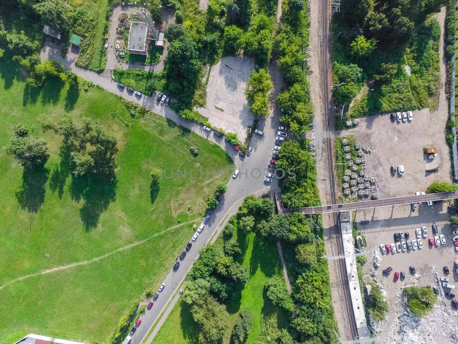 Top view of the city of Moscow, buildings and roads and other infrastructure of the city. Cityscape view from above.