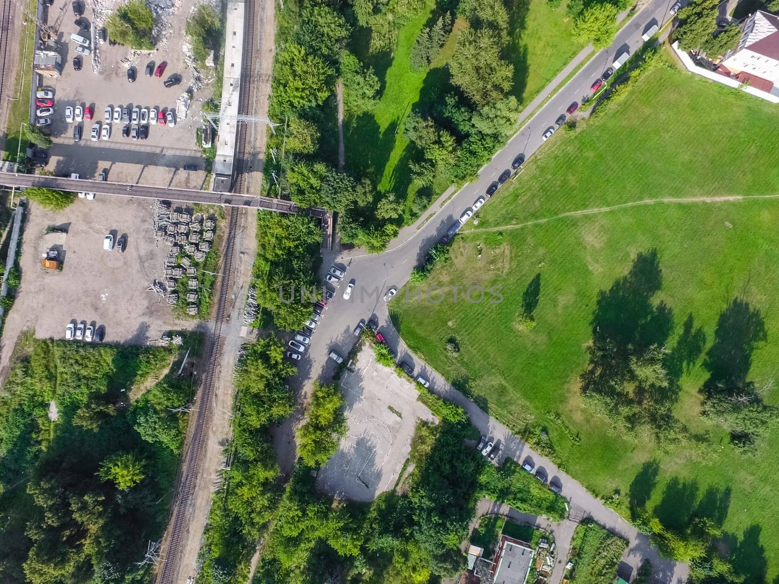 Top view of the city of Moscow, buildings and roads and other infrastructure of the city. Cityscape view from above.