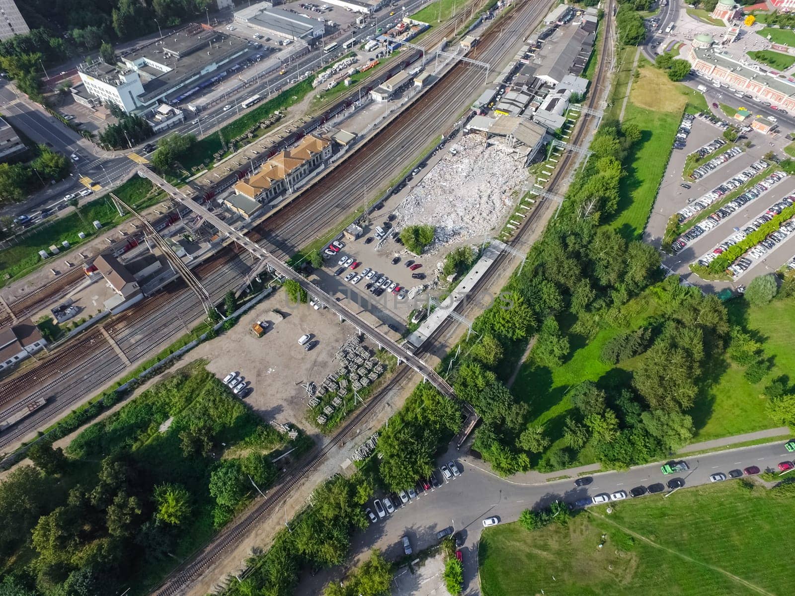 Top view of the city of Moscow, buildings and roads and other infrastructure of the city. Cityscape view from above.
