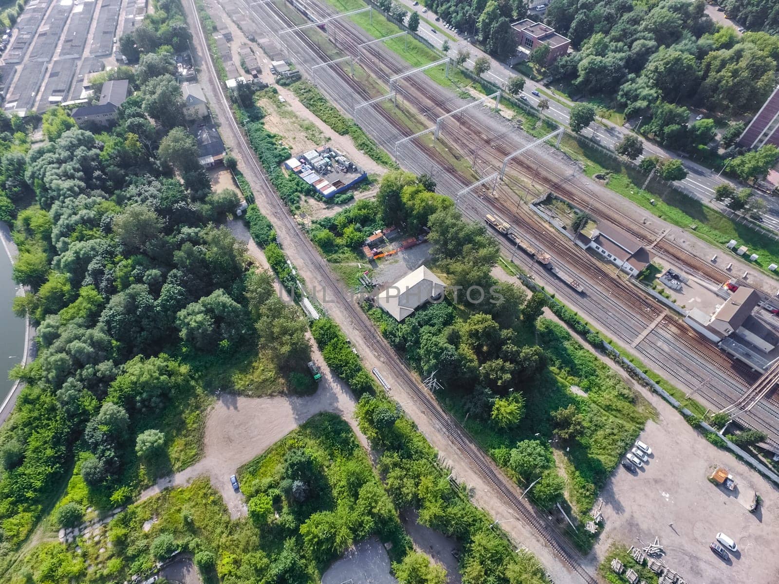 Top view of the city of Moscow, buildings and roads and other infrastructure of the city. Cityscape view from above.