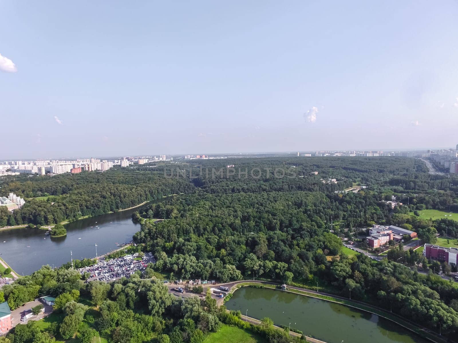 Top view of the city of Moscow, buildings and roads and other infrastructure of the city. Cityscape view from above.