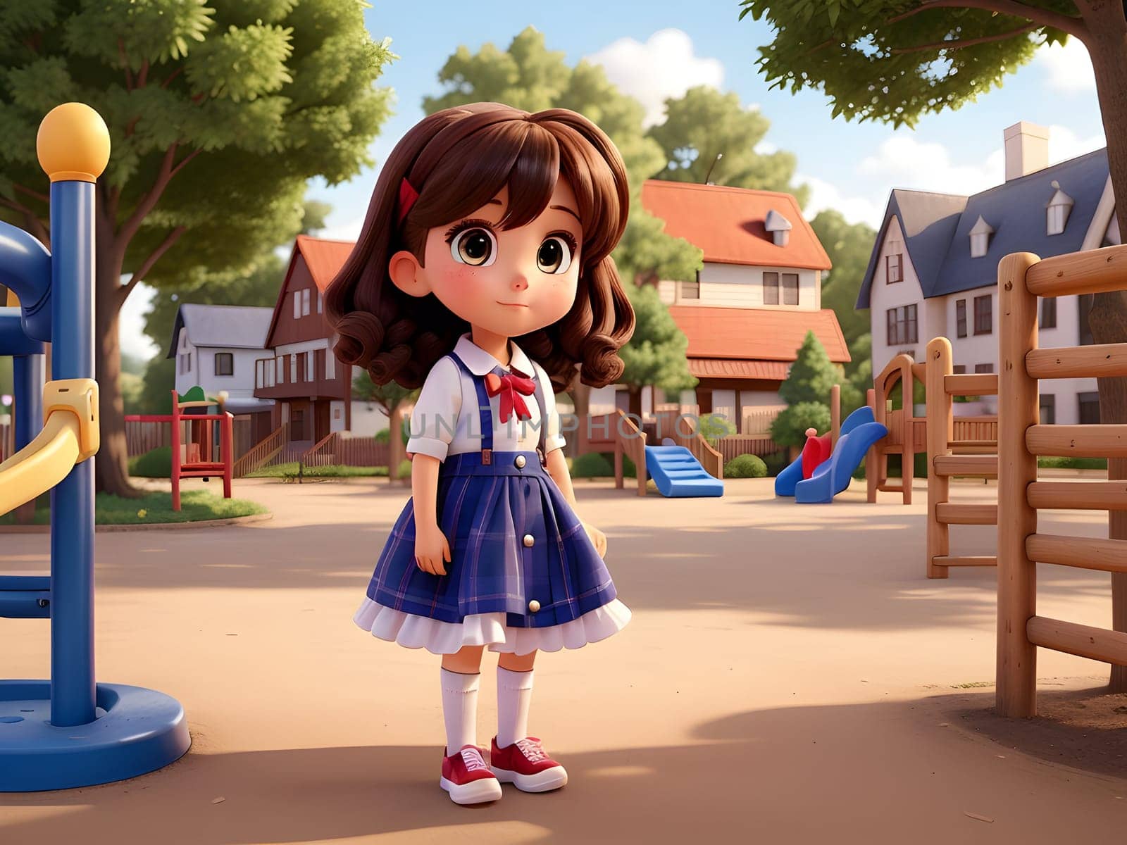 Cute cartoon of girl on the playground