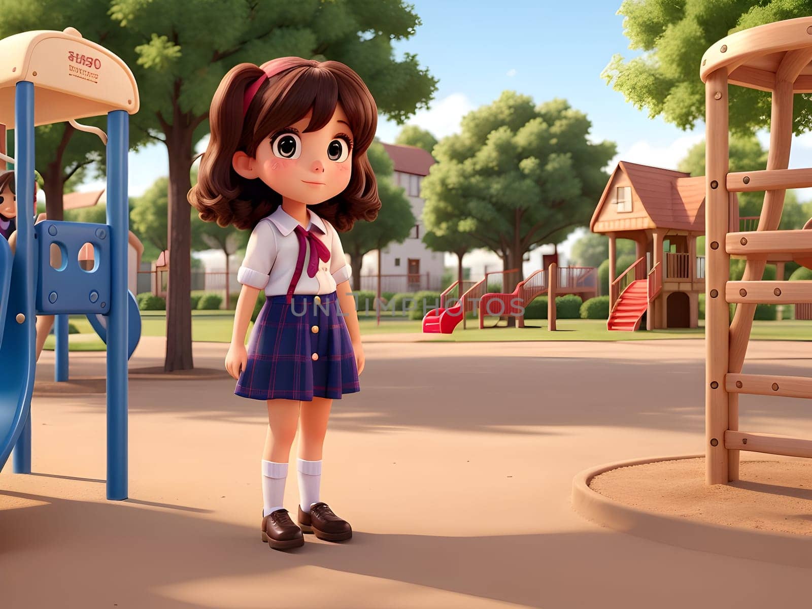 Cute cartoon of girl on the playground