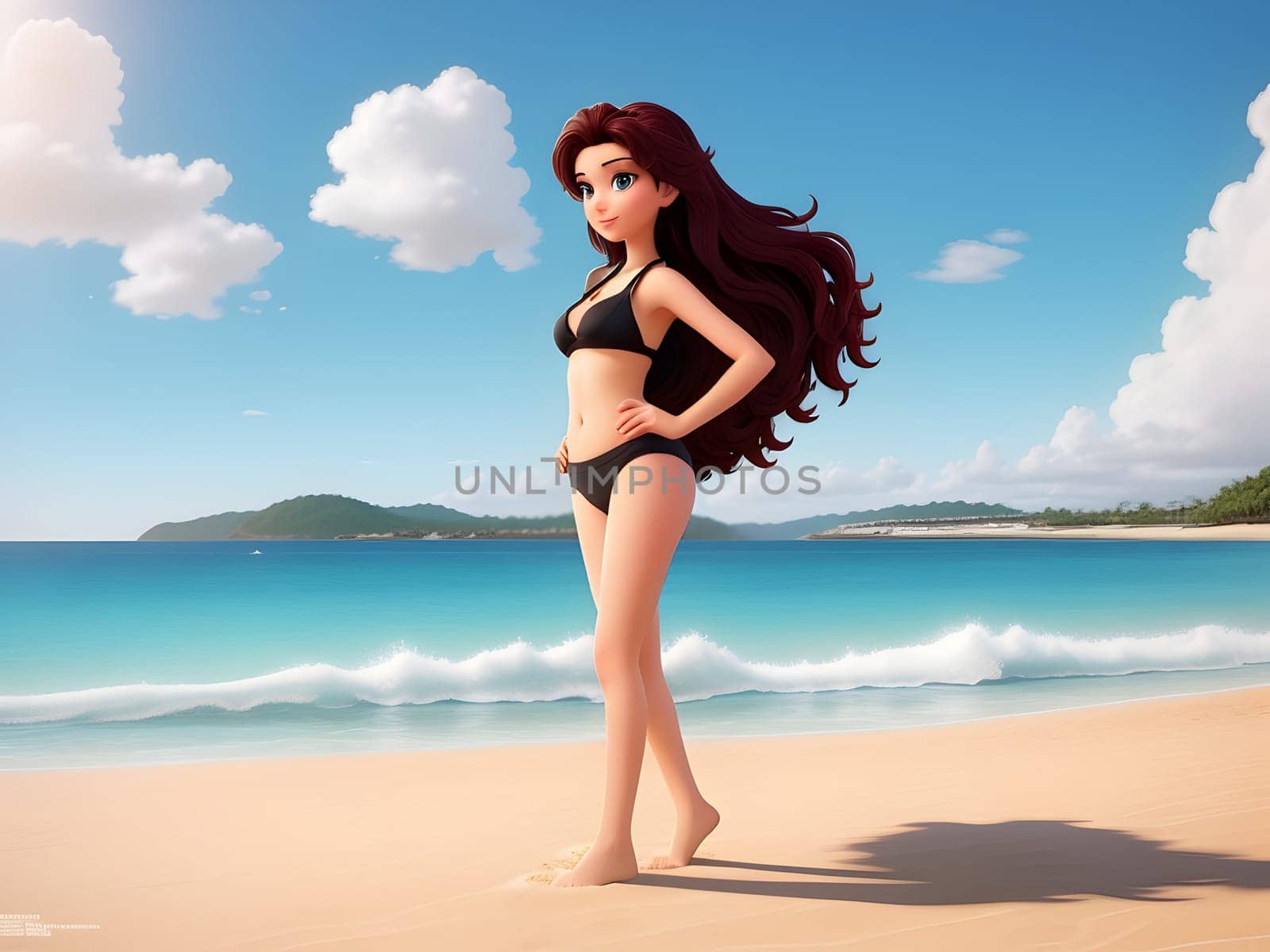 Hot woman cartoon at the beach