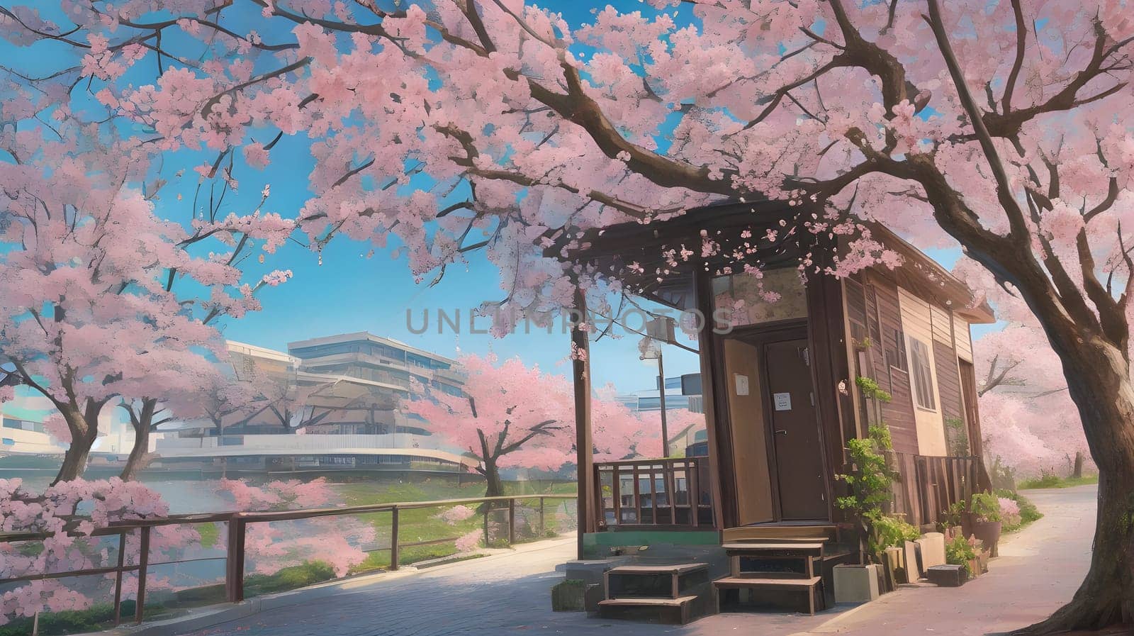 Sakura trees in the city