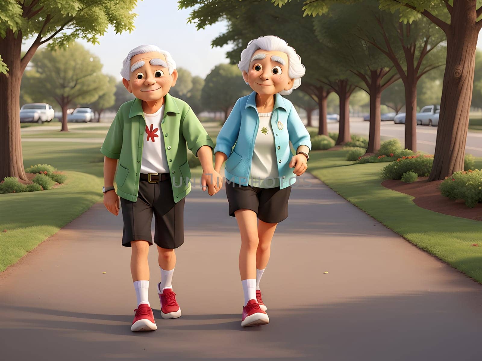 Senior couple cartoon on the walk