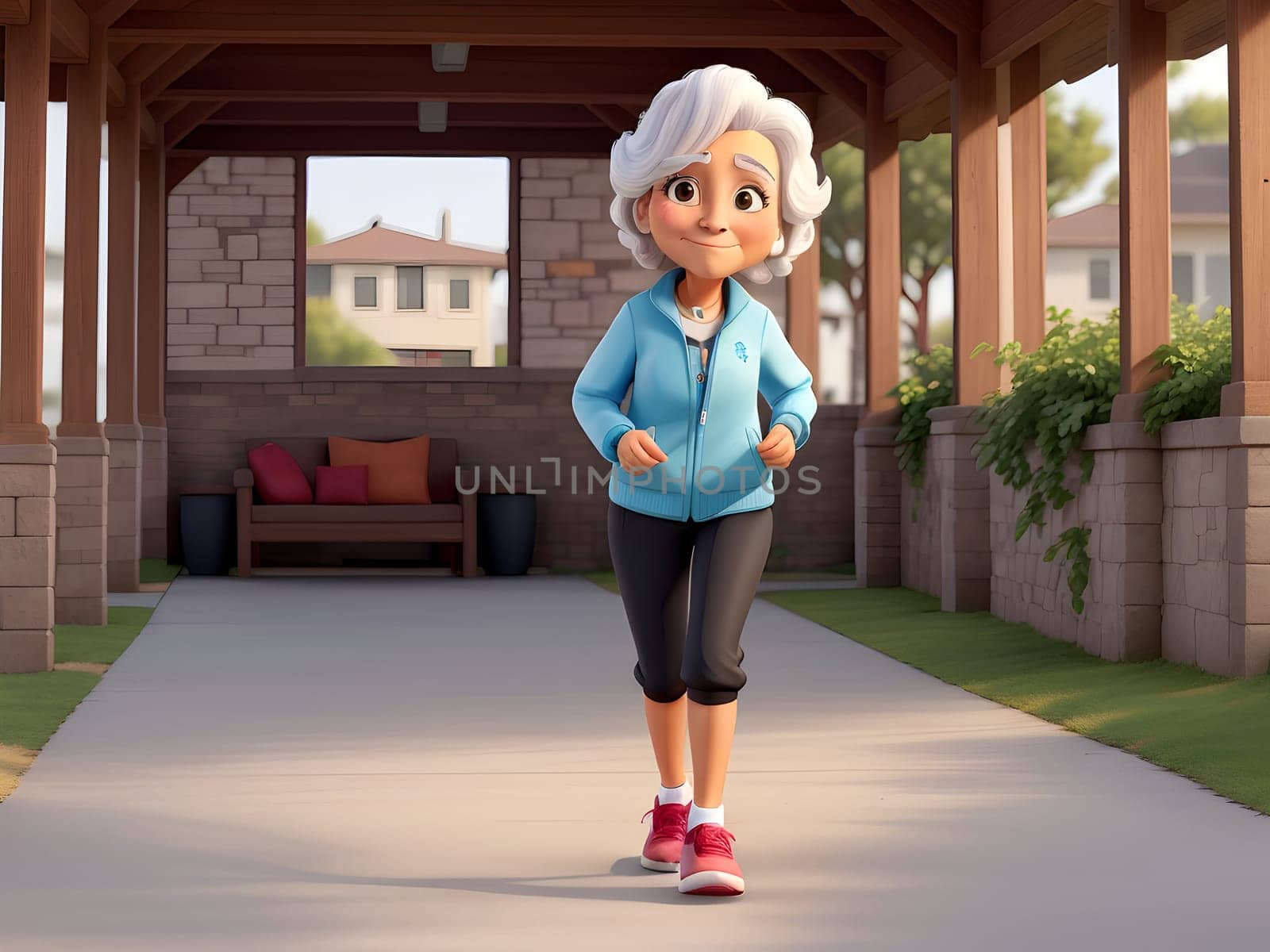 Senior woman cartoon on the walk
