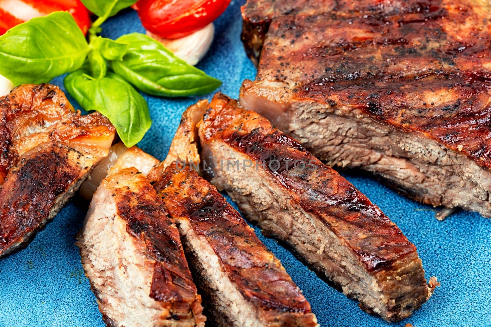 Juicy meat classic grilled steak, beef steak. BBQ, roasted meat.