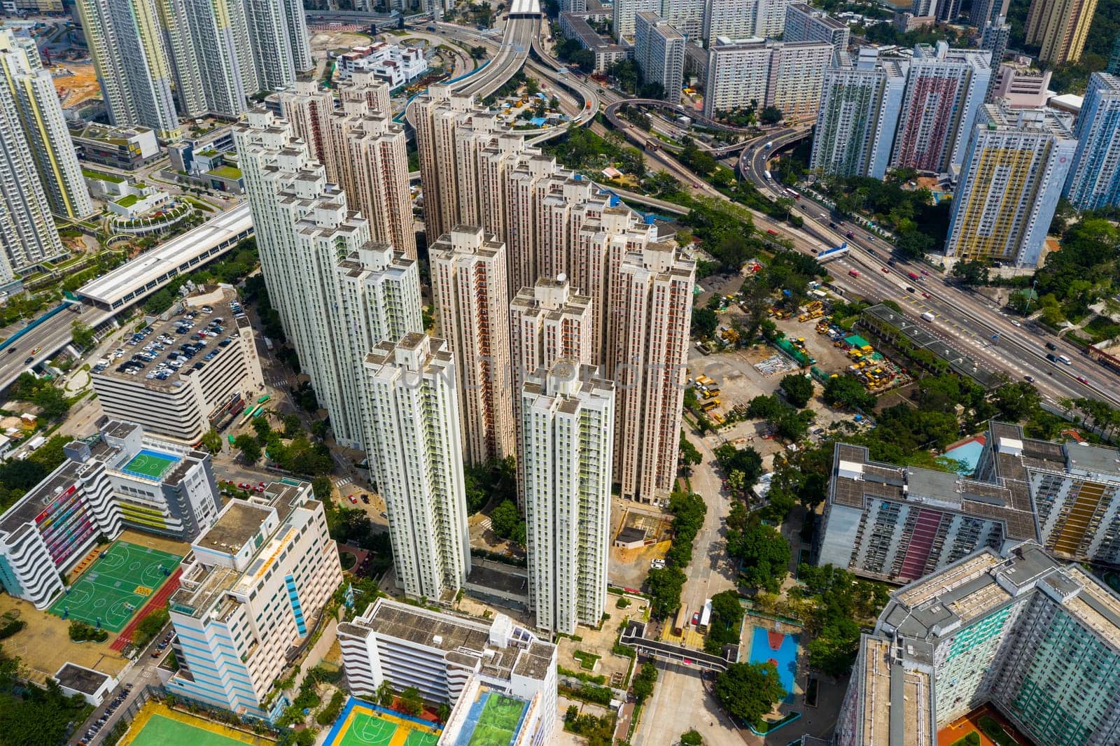 Kowloon Bay, Hong Kong 12 May 2019: Aerial view of Hong Kong city