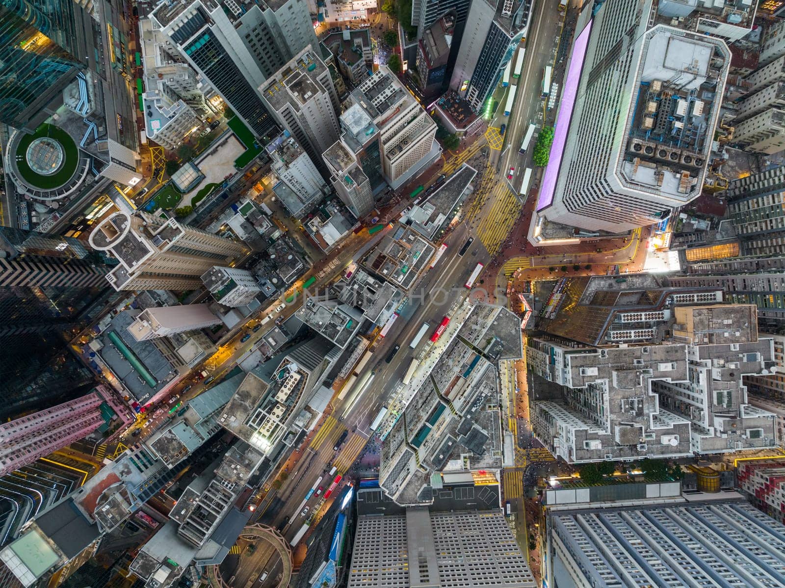 Causeway Bay, Hong Kong 30 January 2022: Top down view of Hong Kong city traffic