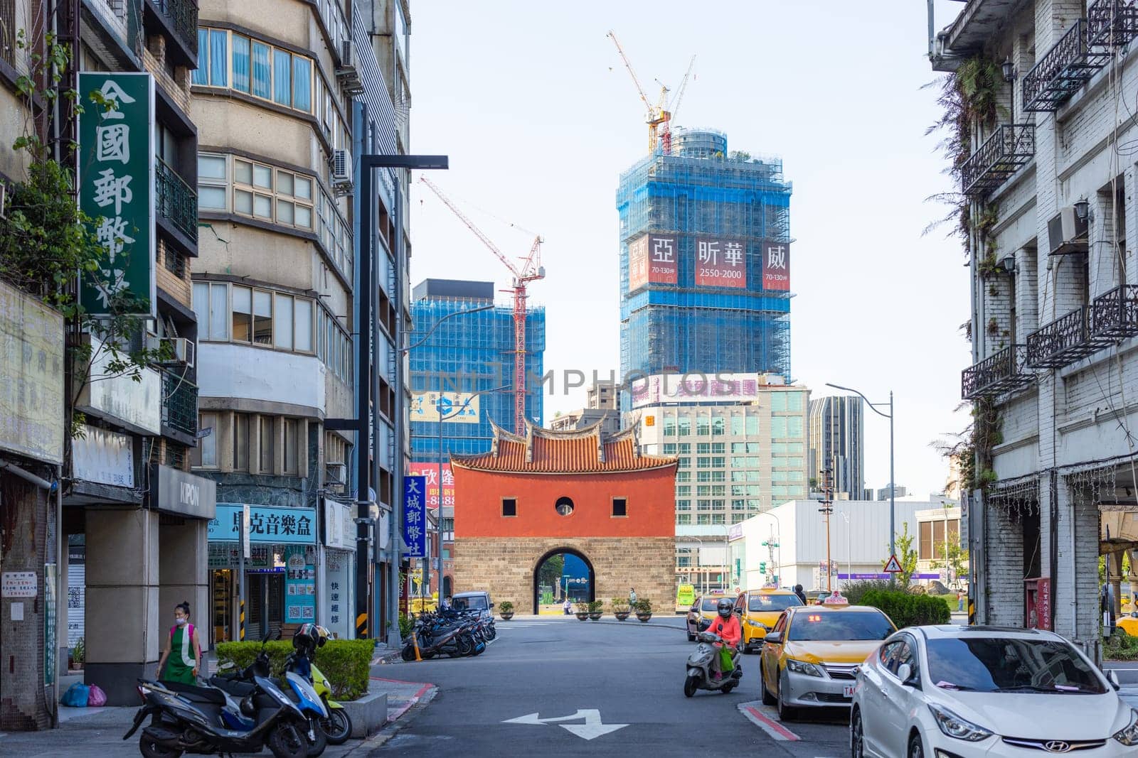 Taipei, Taiwan 22 August 2022: Taipei city street with Beimen North gate