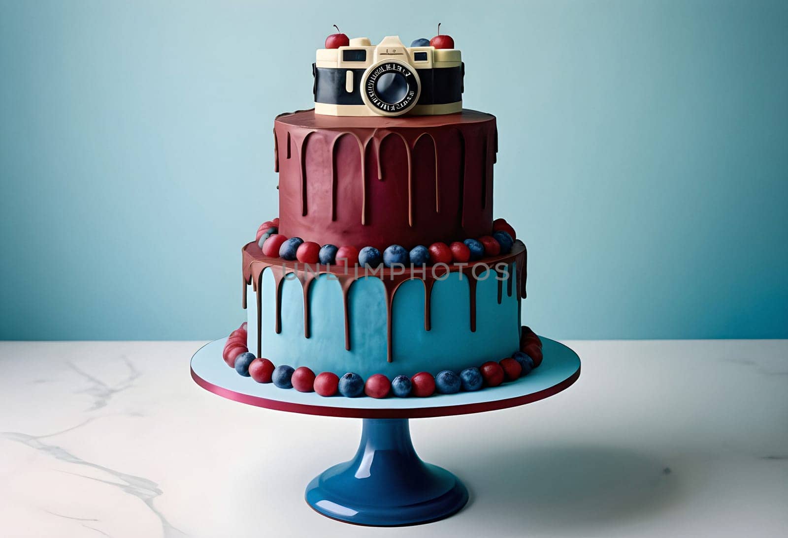AI generated of a cake with a camera on top of it