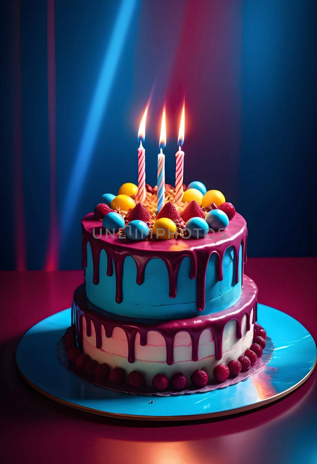 AI generated of a birthday cake with candles on it on the table