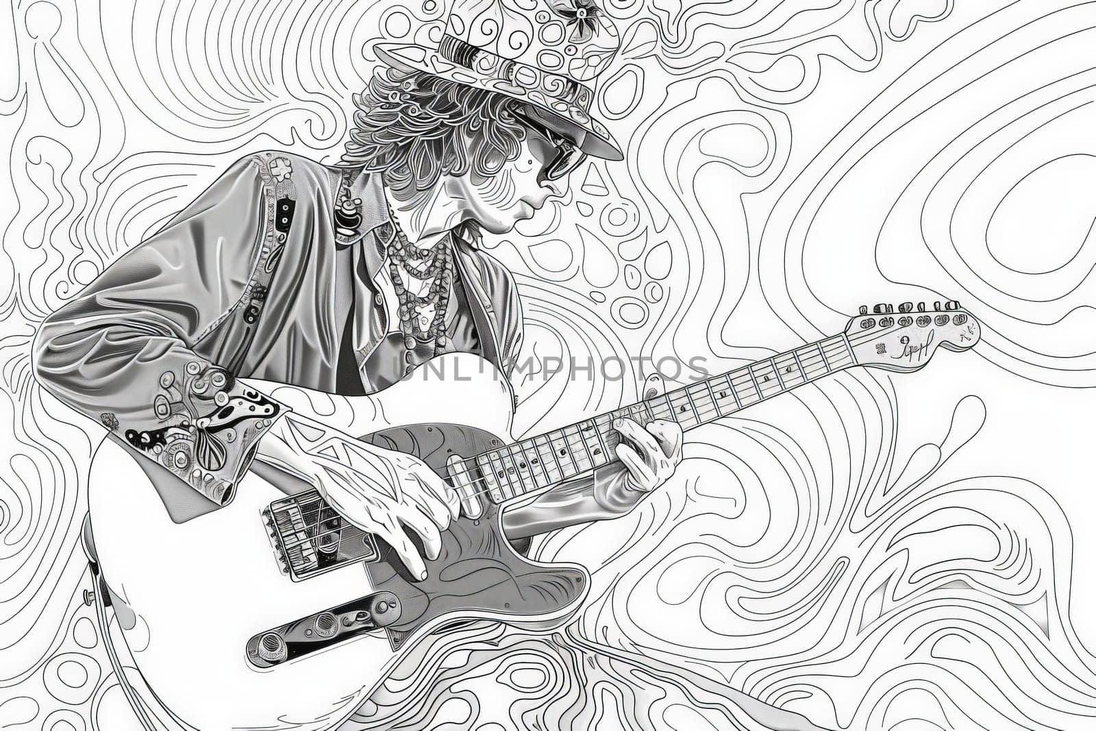 A man strums a guitar with passion and skill, lost in the music. His fingers dance along the strings, creating beautiful harmonies.
