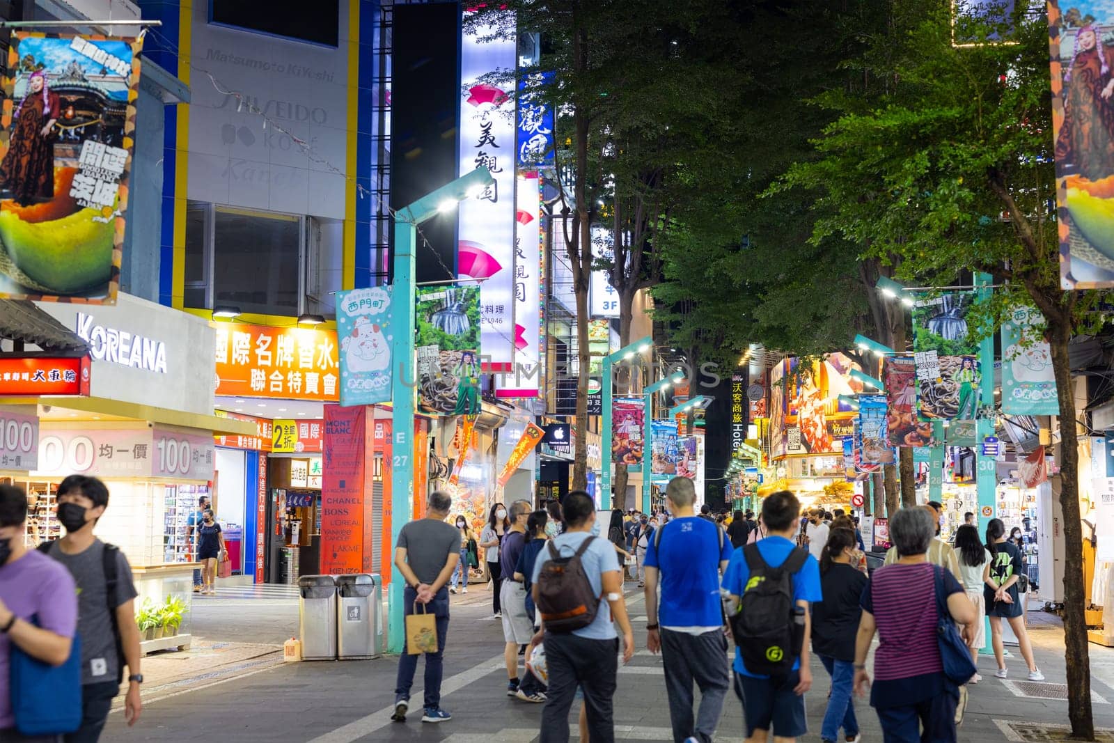 Taipei, Taiwan 22 September 2022: Taipei City street in Ximending at night