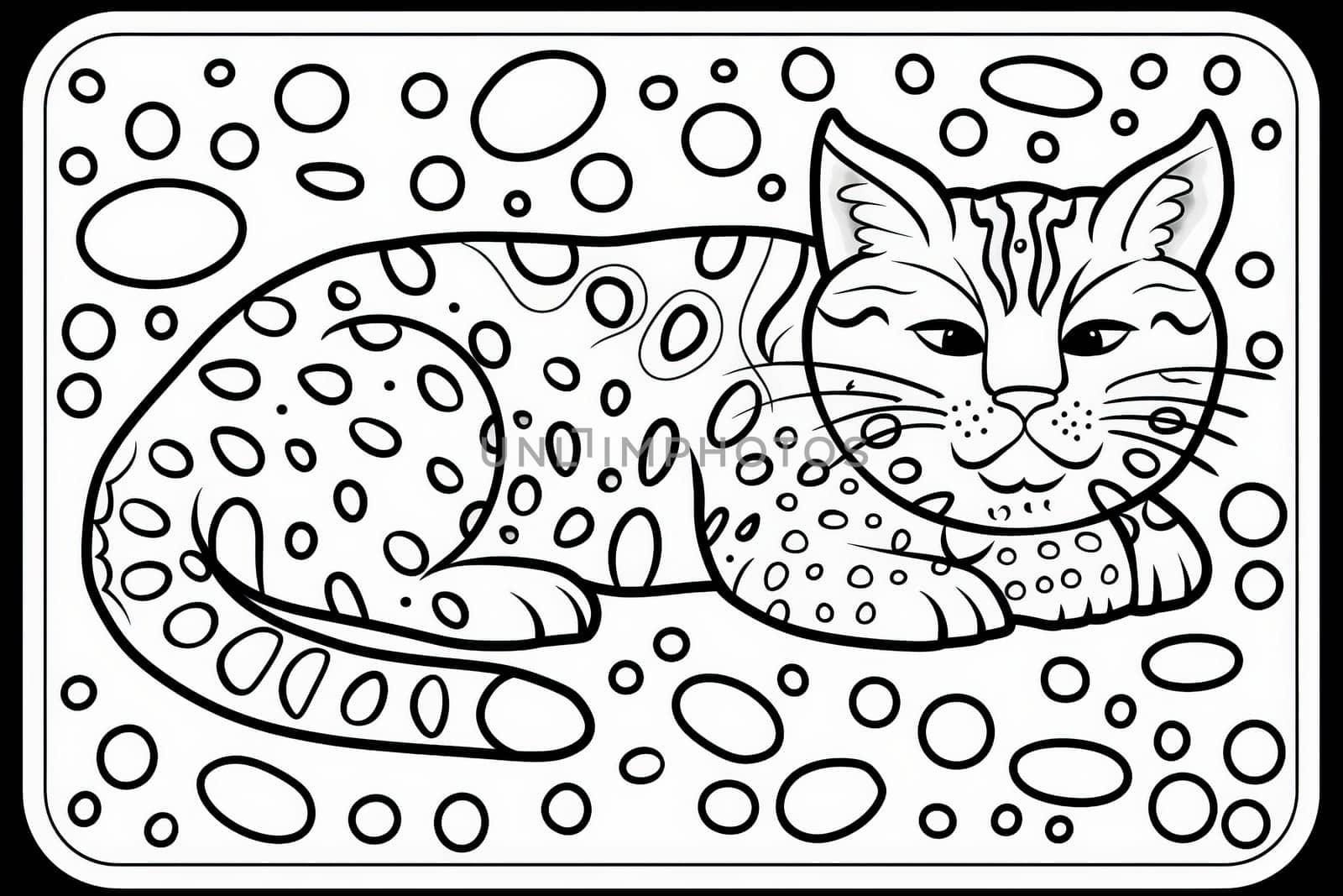A creative black and white drawing featuring a charming and elegant cat with intricate details.