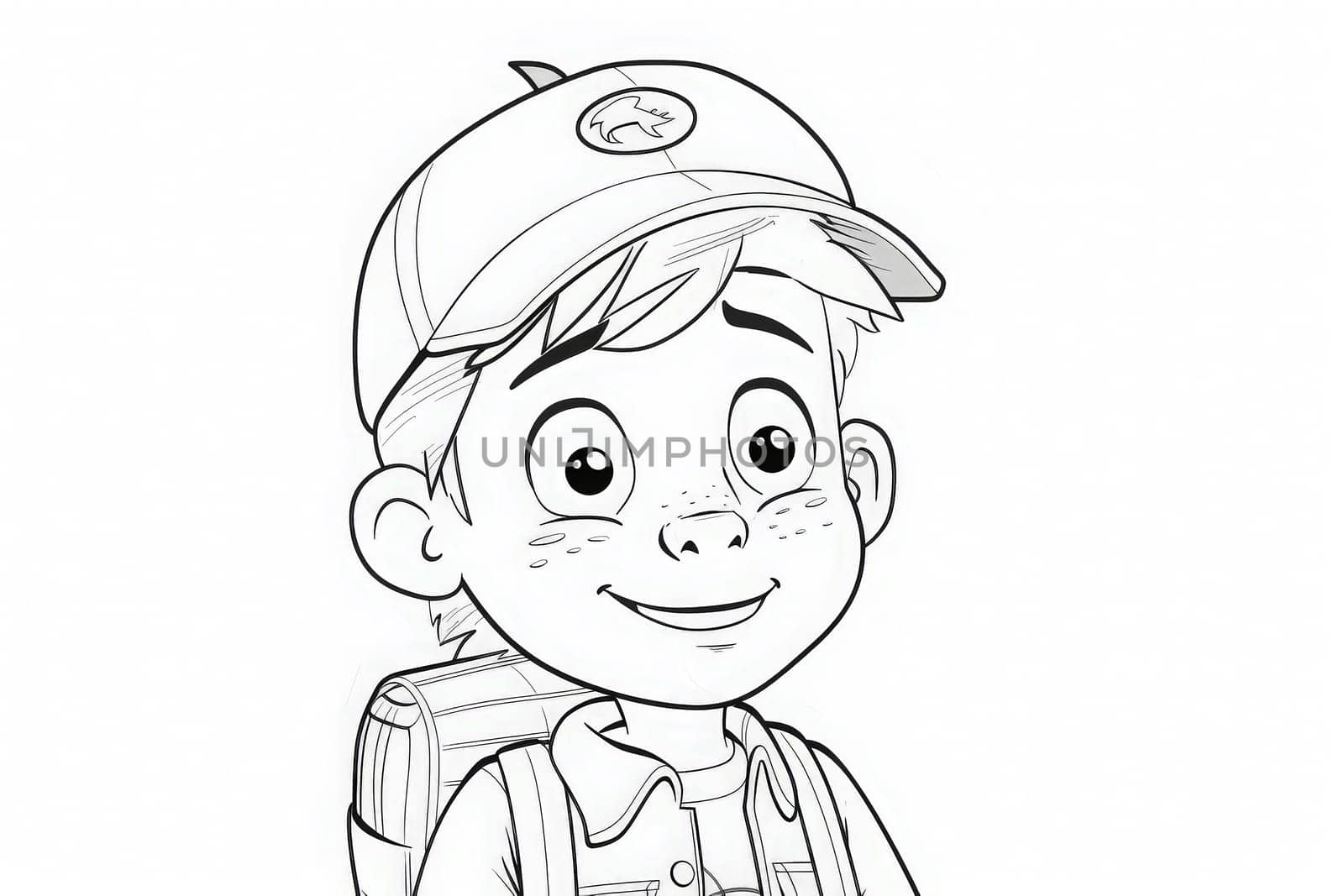 A young boy in a baseball cap and backpack ready for an adventure.